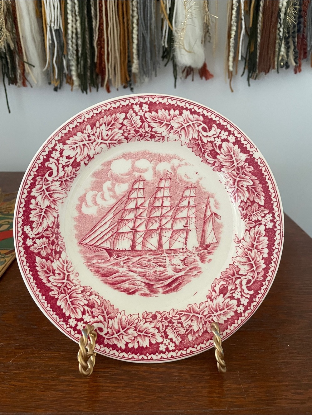 Homer Laughlin  Plate with Red sailboat - nautical decor